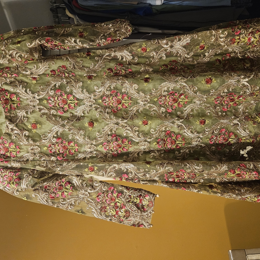 Floral Embroidered Green Skirt